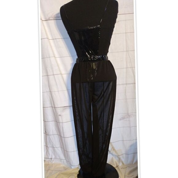 NWT Posh By V Set faux leather/shear bodysuit and pants size medium - Picture 2 of 7